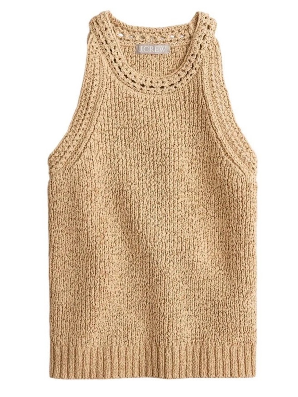 J. Crew High Neck Textured Pointelle Sweater Tank Size Small S Taupe / Tan Top